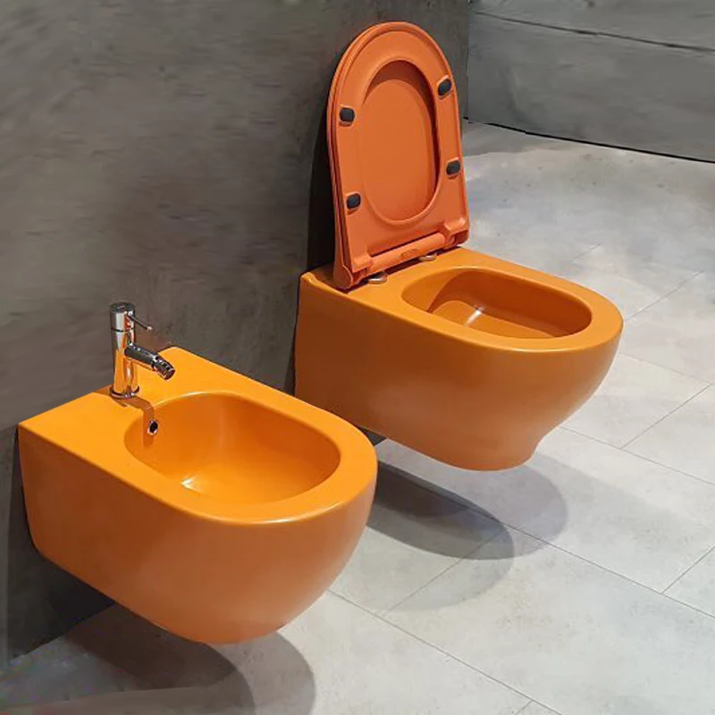 no rim toilet orange matt sanitary