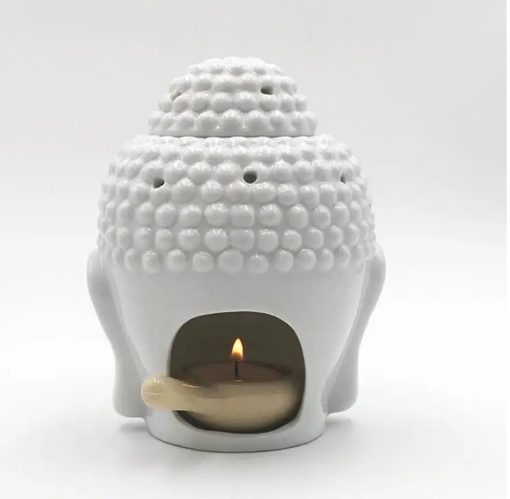 Portacandele Diffusore Per Oli Essenziali A Forma Di Testa Di Buddha – Ceramica Bianca Per Yoga E Meditazione