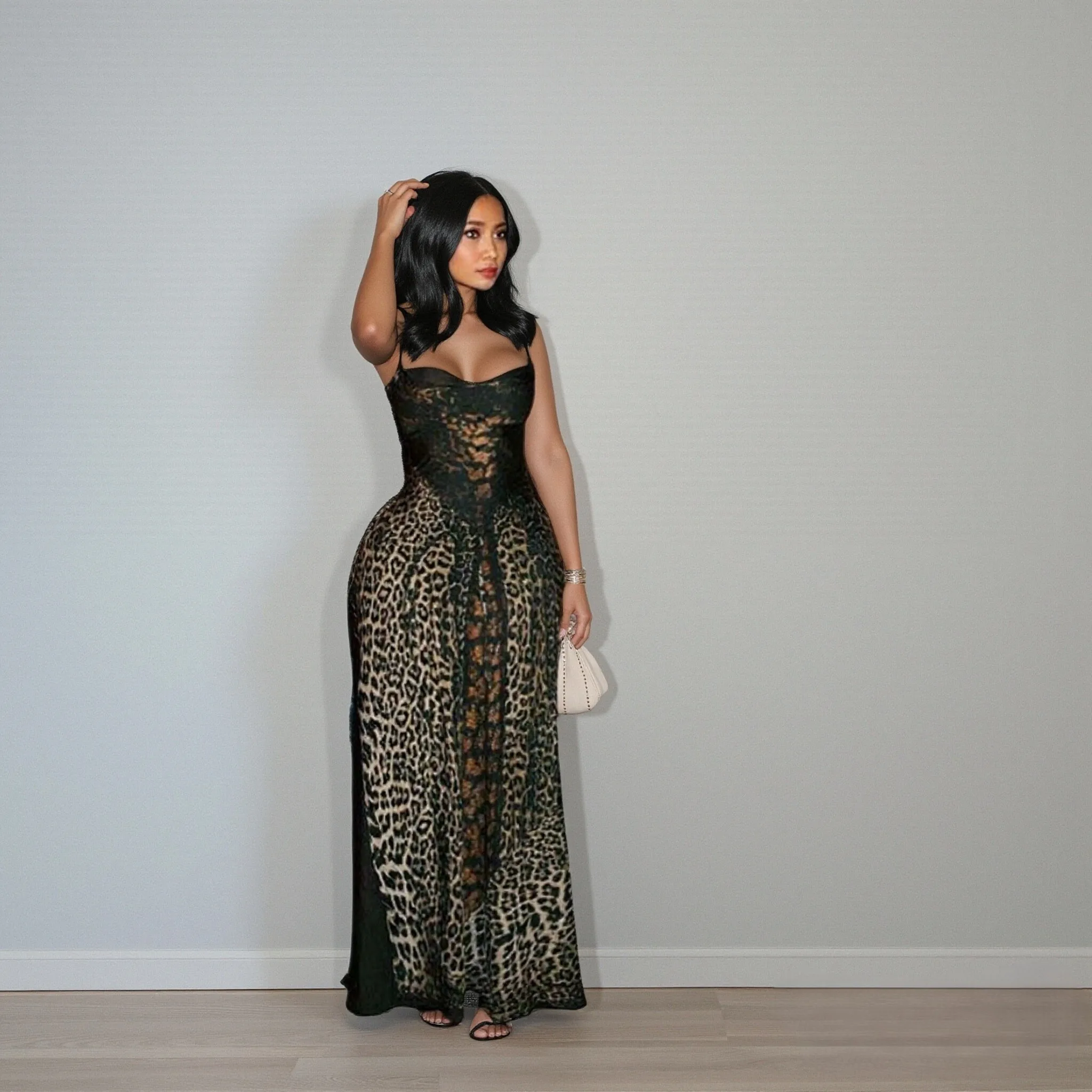 2025 New Arrivals Draped Backless Leopard Print Tie Back Sleeveless Slim Fit Long Maxi Dress 2025 New Arrivals Draped Backless Leopard Print Tie Back Sleeveless Slim Fit Long Maxi Dress