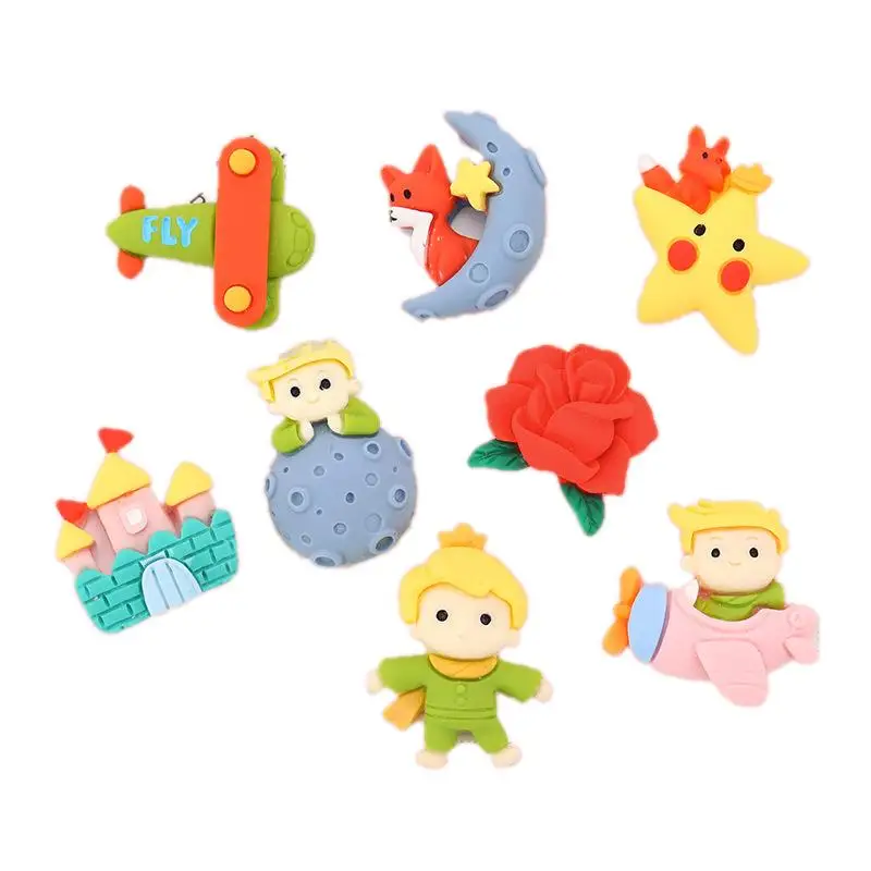 100Pcs Cartoon Cute Prince Castle Airplane Fox Rose Star Resin