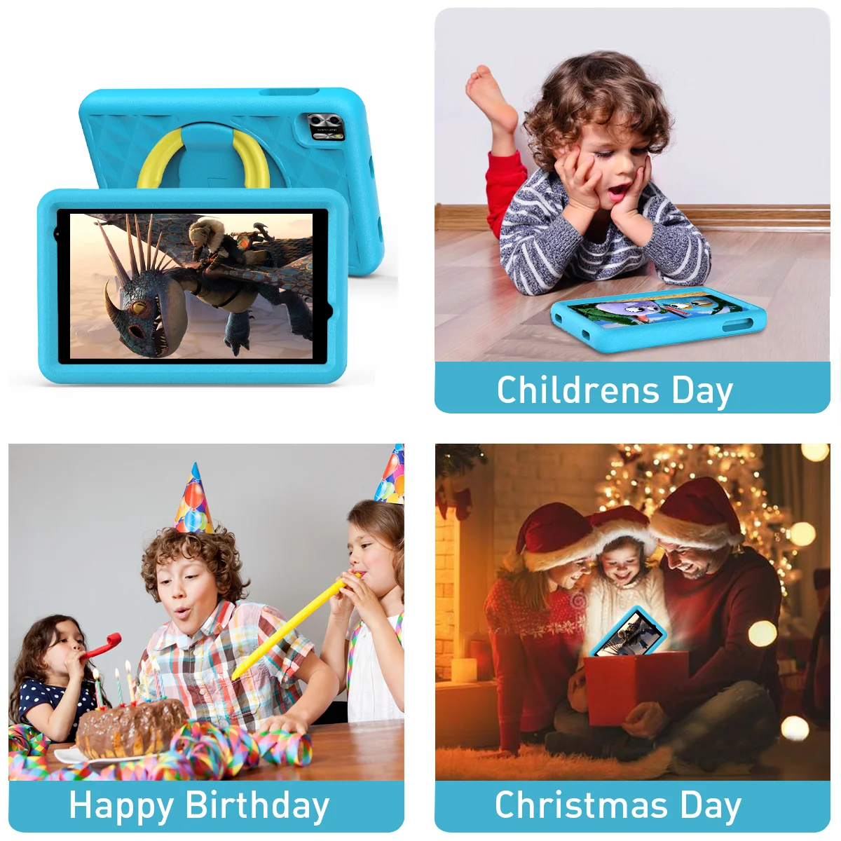 PRITOM Kids Tablet 8 Inch, Android 10, Child Lock, App for Kids, AR Games, 2GB RAM, 32GB ROM, Expanding to 512G, Double Rear Camera, With Tablet Case for Kids (Blue