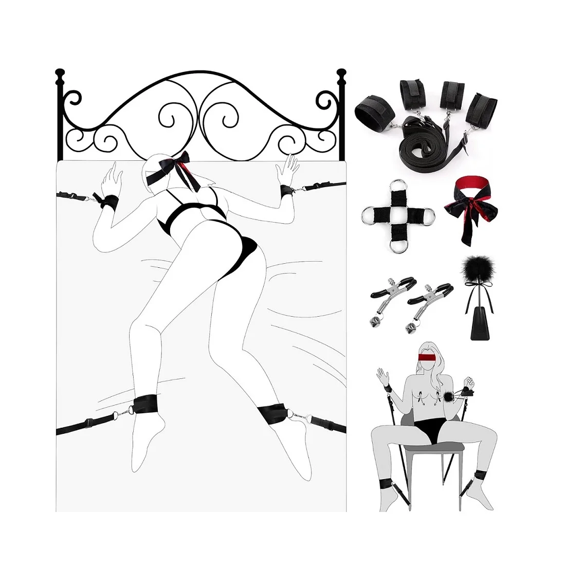 Bed Restraints Couple Sex Toys with Sex Straps Bondage Cuffs Blindfold &  Feather, Adult Bondage Gear & Accessories for Couples| Alibaba.com