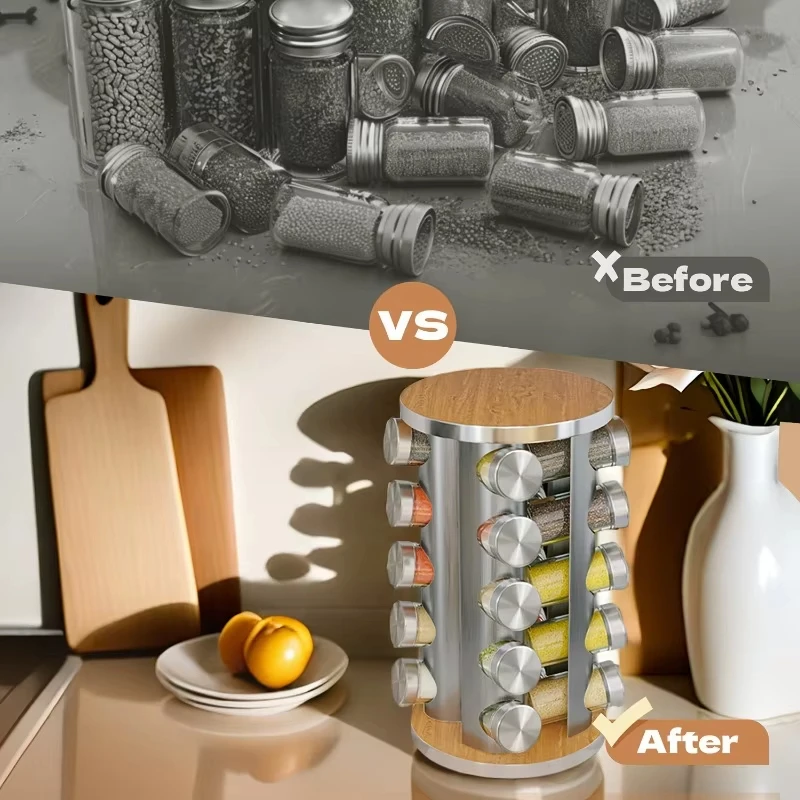 Stainless Steel 360 Degree Rotating Spice Storage Rack