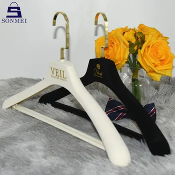 Foiled Gold logo Anti slip Garment Custom Abaya Velvet Hanger for Suit