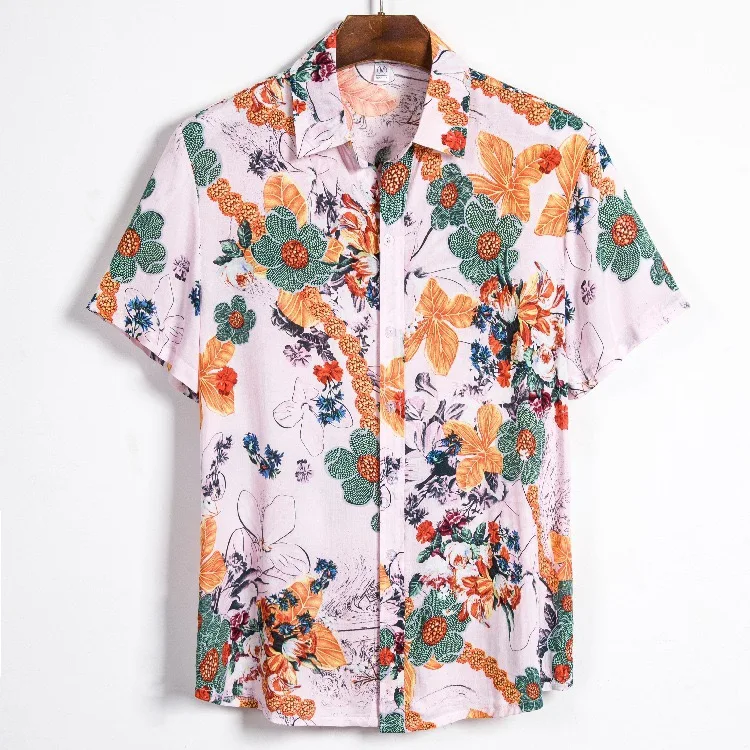 Mens Summer Shirt Mens Flower Casual Button Down Short Sleeve Hawaiian Shirt Beachwear