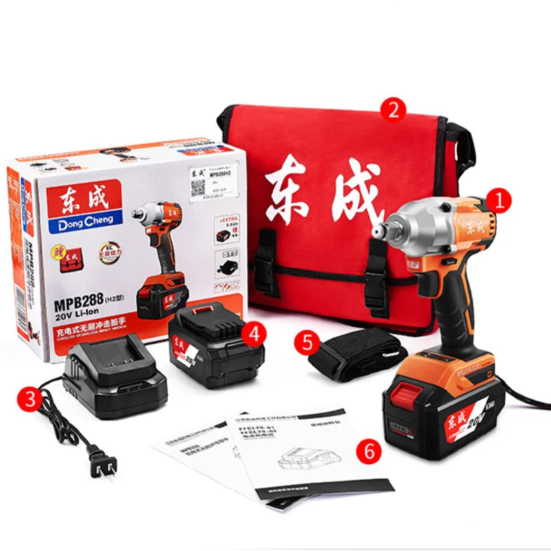 Дунчэн 20V 6.0Ah безщеточный большим вращающим моментом 280N. М Электрический ударный гайковерт одна