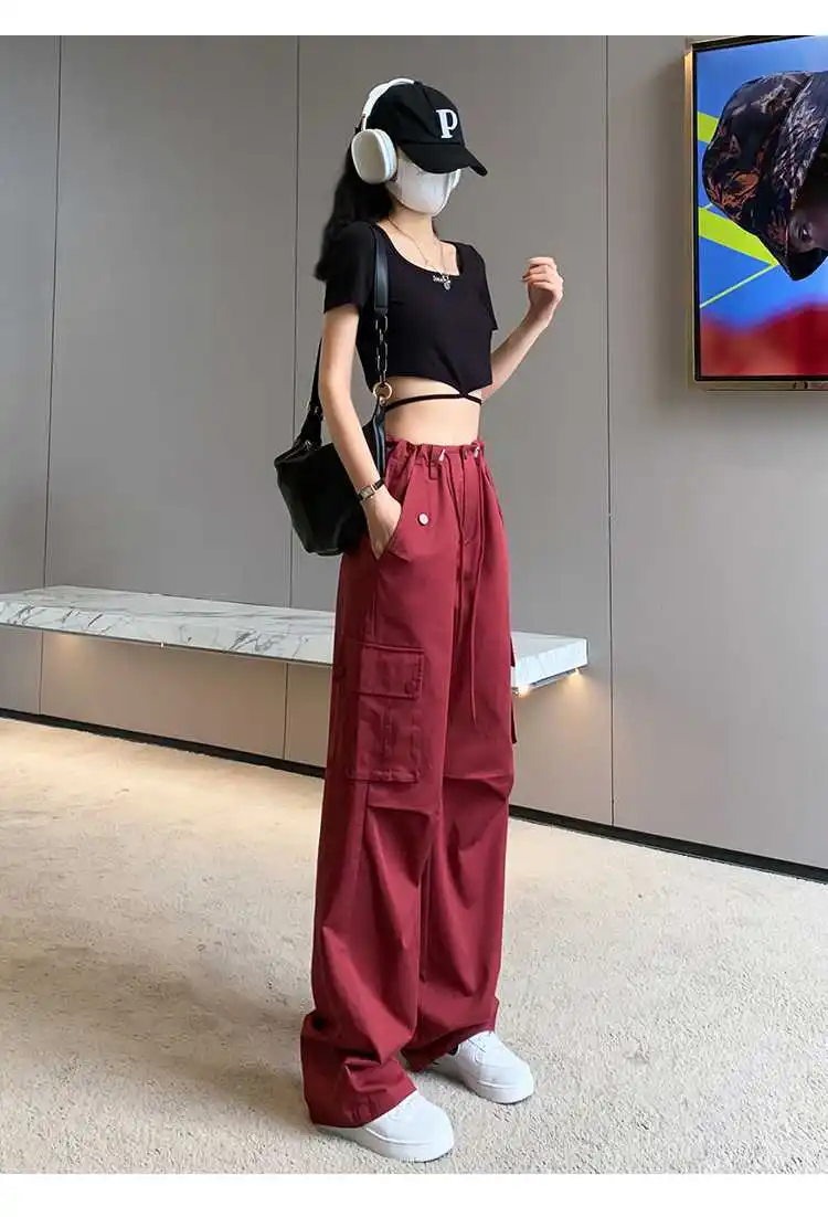 Cargo Y2K Retro overalls children's 2023  New American sweet cool style slimming loose wide leg casual pants ladies trousers