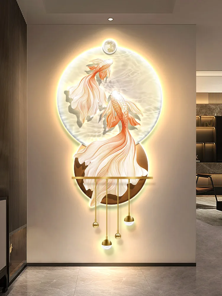 Yiwu Original Factory Three-dimensional Entrance Decoration Painting LED Mural and Koi Wall Decoration