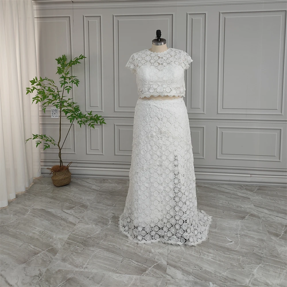Real Photos High Quality Beach Sleeveless Lace Wedding Dress Elegant Two  Pieces Suit Backless Bridal Gown for Women