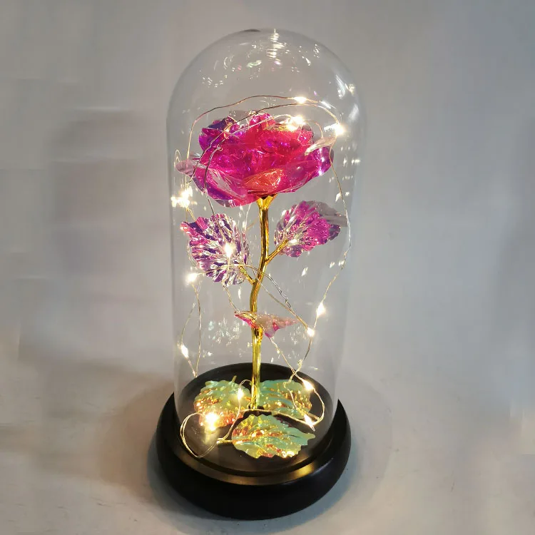 Factory promotion top selling decorative glass flowers everlasting preserved flower in glass cloche ornament