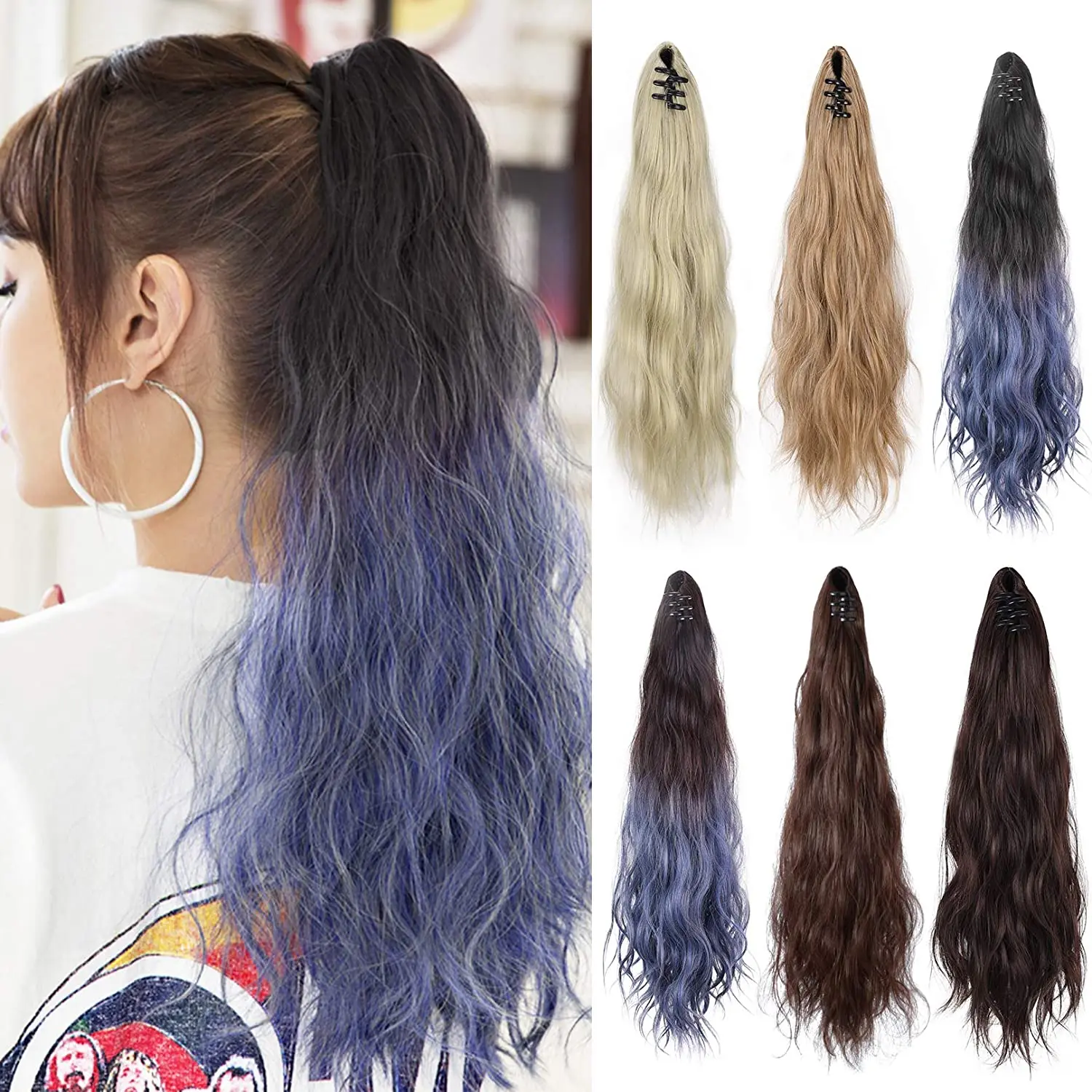 Заводская цена, Лидер продаж, наращивание конского хвоста, когти, длинные волнистые кудрявые накладные волосы, наращивание волос, синтетические волосы для женщин 2020