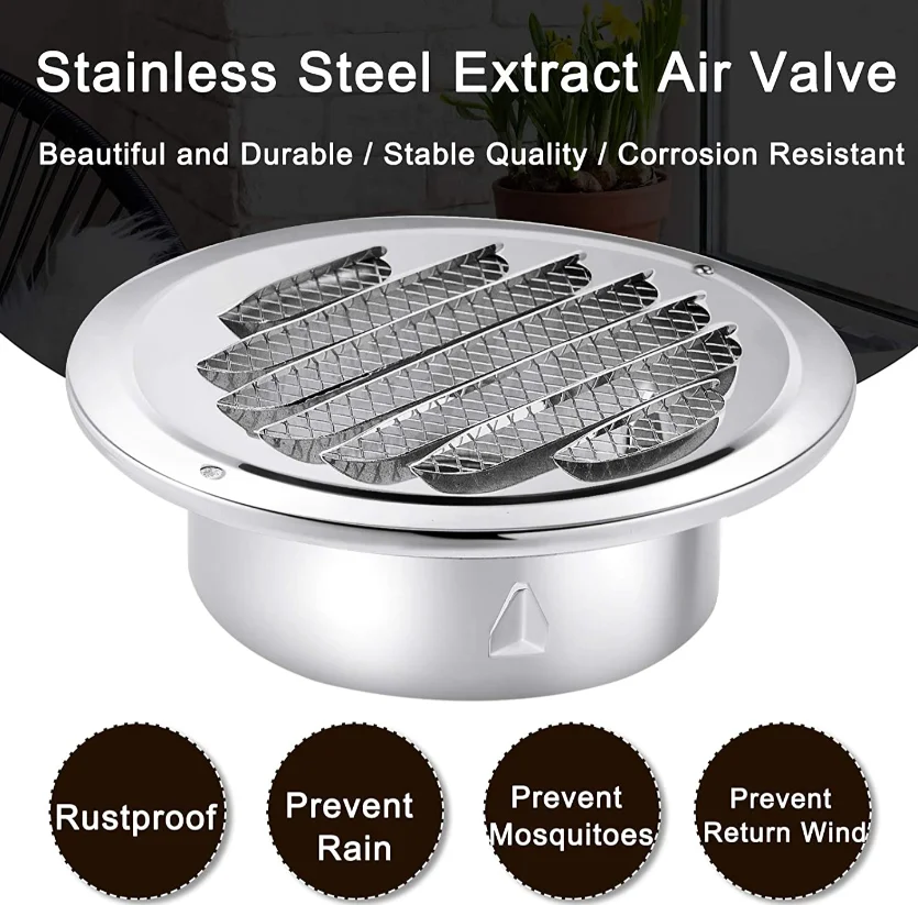 Stainless Steel Air Vents Louvered Grille Cover Vent Hood Flat Ducting