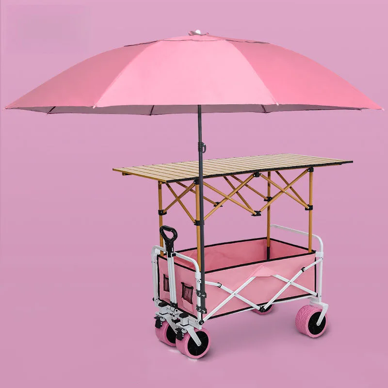Factory Direct Sale Industrial Foldable Four-Wheel Camping Outdoor Storage Table Trolley with Plastic Construction
