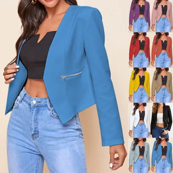 2025 Blazer for Women New Versatile Casual Black Zipper Suit Jacket Worested Fabric Amazon Suit Coat