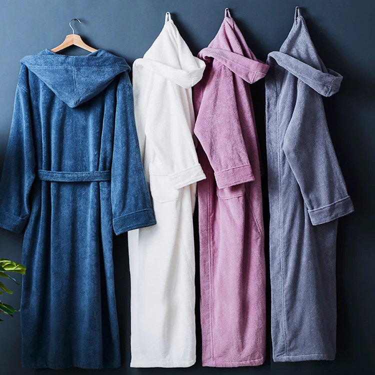 Unisex Terry Toweling Bath Robe 100% Cotton Hooded Bathrobe With Belt