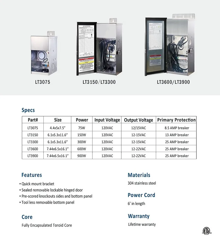 Lt3150 Etl Listed 1215v Low Voltage Multitap150w Outdoor Transformer