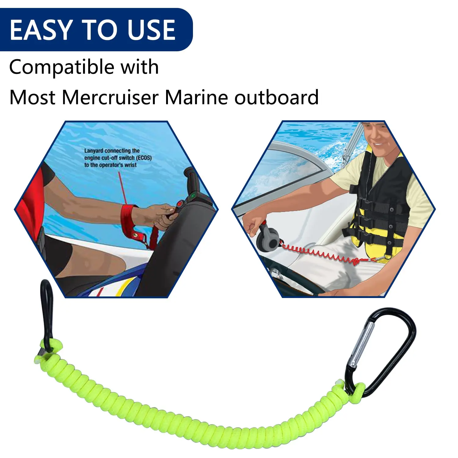 Cord 54 Inch 1371 Long Replace Break Away Boat Kill Switch Braid Retractable Tool Coil Lanyards Bungee Cord With Carabiner