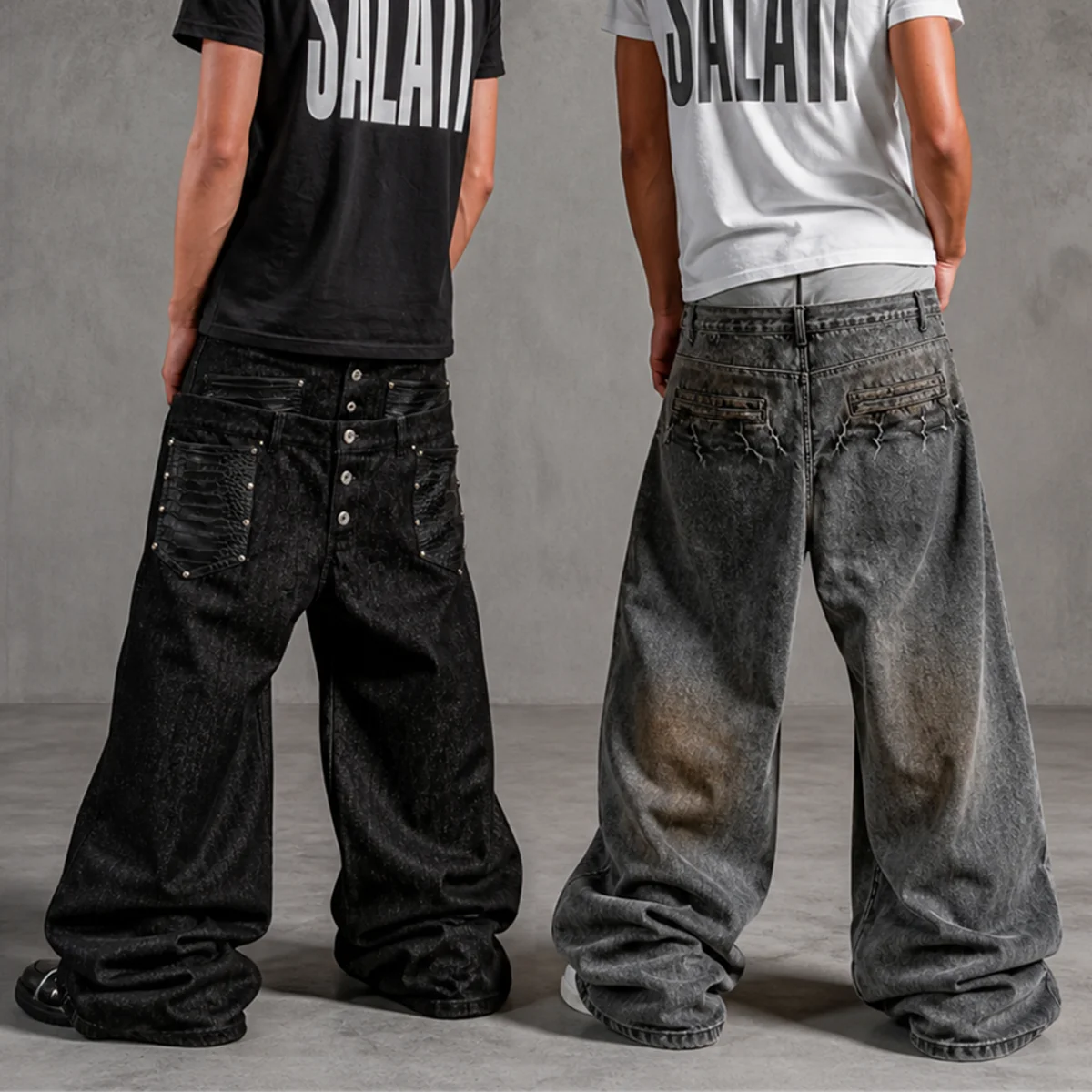 Wholesale Black Mens Jeans Raw Denim Super Baggy Wide Leg Button Fly Floor Length Y2K Streetwear Fashion Men Denim Jeans