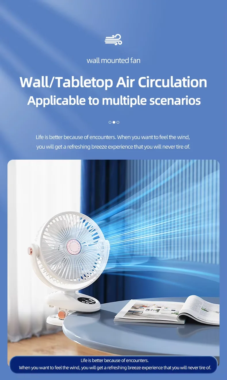 Adjustable 8-inch 6.5-inch Diameter Desktop Shaking Clip Fans Innovative Digital 720° 3-Blade 36dB Noise Level for Office Home