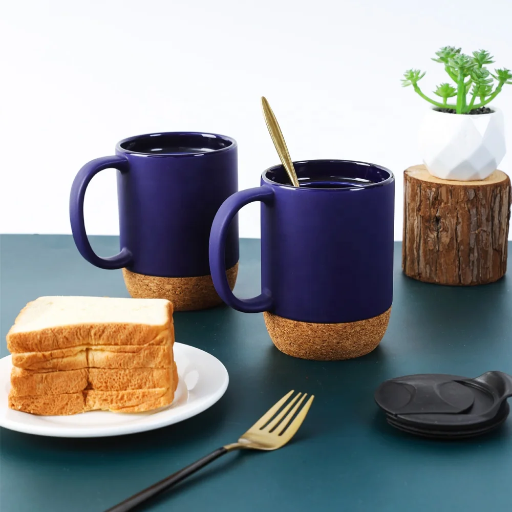 12oz Matte Black Travel Mug With Cork Bottom And Lid Custom Ceramic