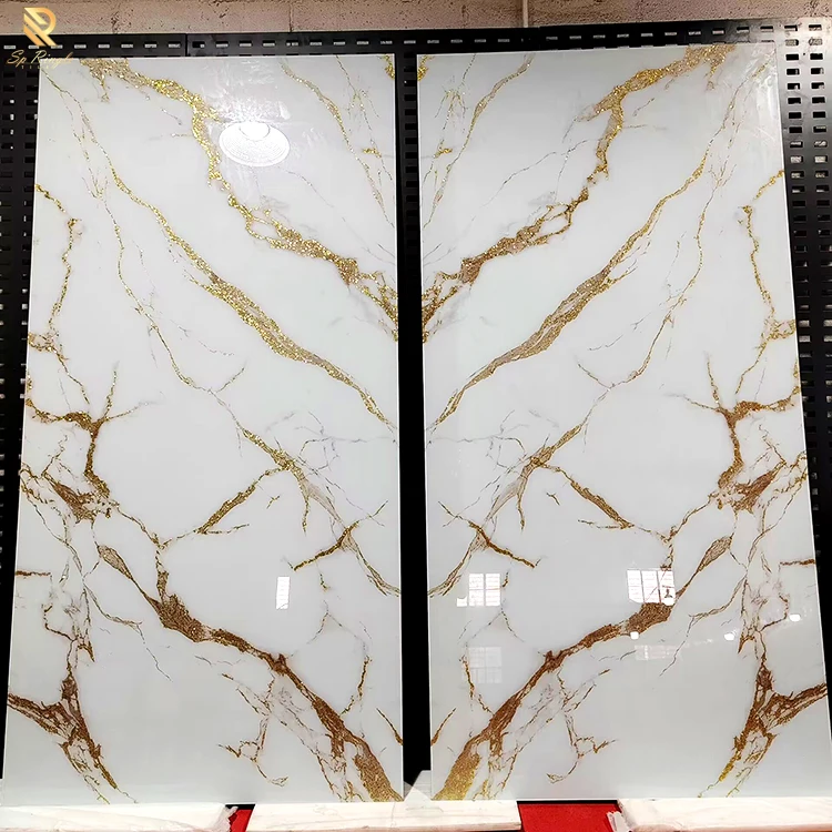 Springletile Custom Gold Porcelain Slab Polished Floor Tiles Sintered Stone Marble Wall Large Glossy Format Porcelain Slab Tile