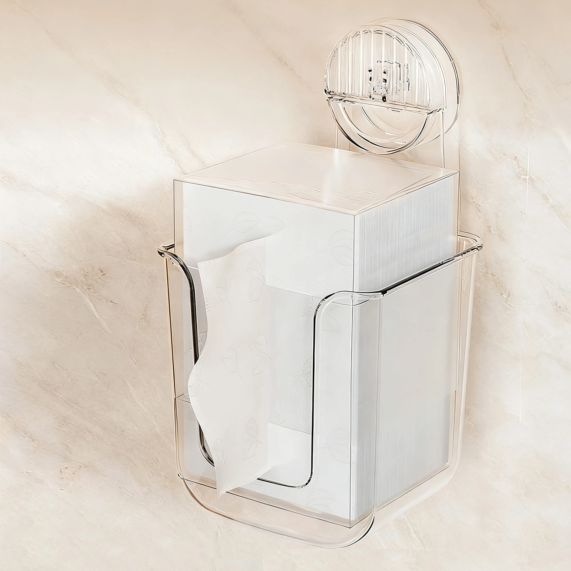 Porta-papel Retangular em Plástico Transparente Fumê Moderno com Ventosa para Parede para Banheiros Residenciais e de Hotéis