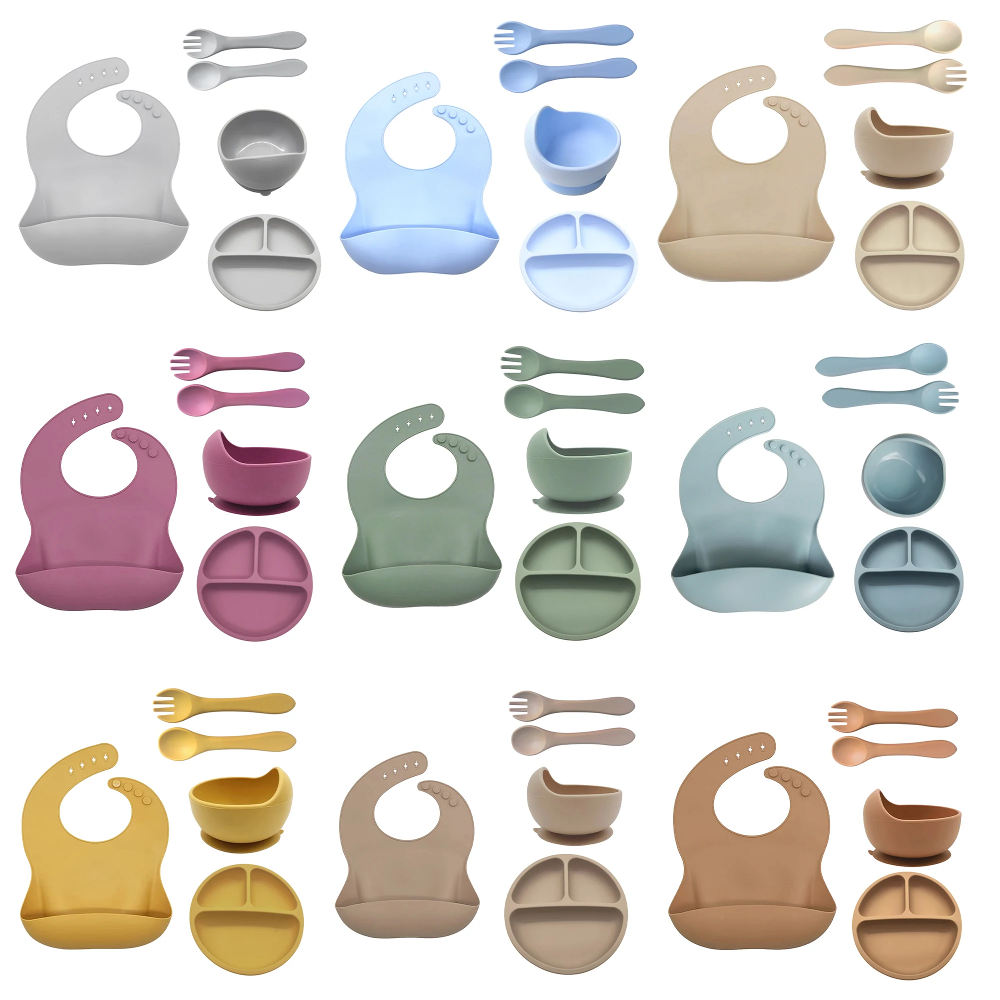 Food Safe Silicone Bib Bpa Free Babies Feeding Set Kids Plates Bowl Silicon Baby Bib Custom