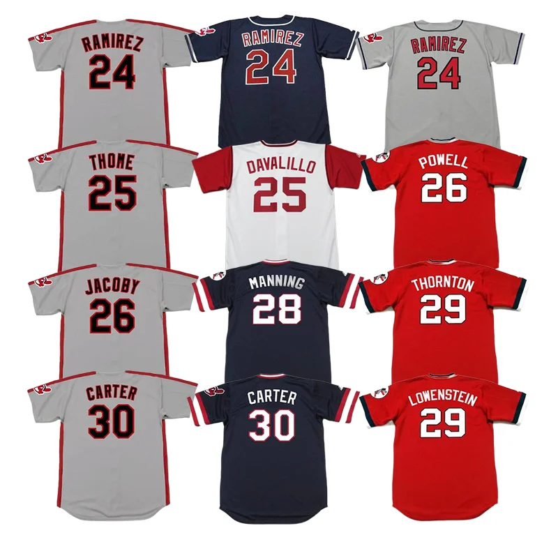 Wholesale Men's Cleveland 24 MANNY RAMIREZ 25 BUDDY BELL 26 BOOG POWELL 28  CORY SNYDER 30 JOE Throwback Baseball Jersey Stitched S-5XL From  m.