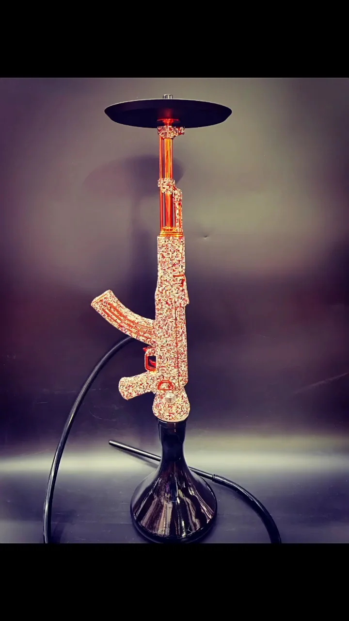 Wholesale Luxury Large Size Pink Diamond Gold Ak47hookah Gun Shape