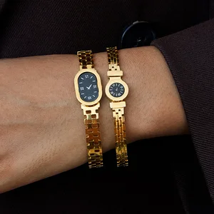 MW Elegant Waterproof Simple Stainless Steel 18K PVD Gold Plating Oval Round Acrylic Rome Number Watch Hinge Bangle Wholesale