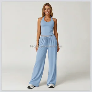 Women's Solid Winter Colors Halter Strap Sportswear Vest Set  High Waist Bottom Practice wear Yoga Manufacturer Own Label