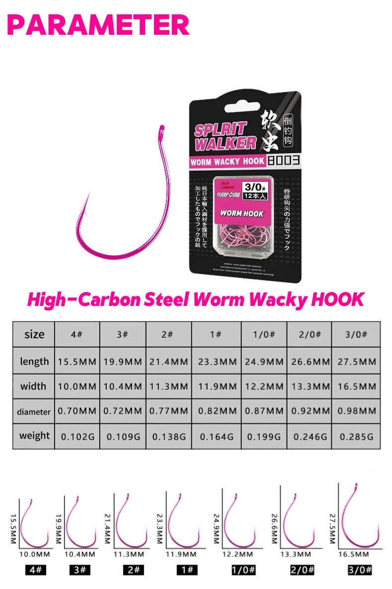 12 Piece/box Worm Wacky Fishing Hooks Are High Carbon Steel Catfish ...