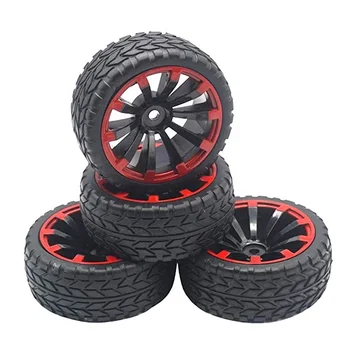 4PCS 12mm Hex Wheel Rims & Rubber Tires Set Compatible with HSP Redcat HPI Tamiya 1/10 RC On-Road Touring Drift Car