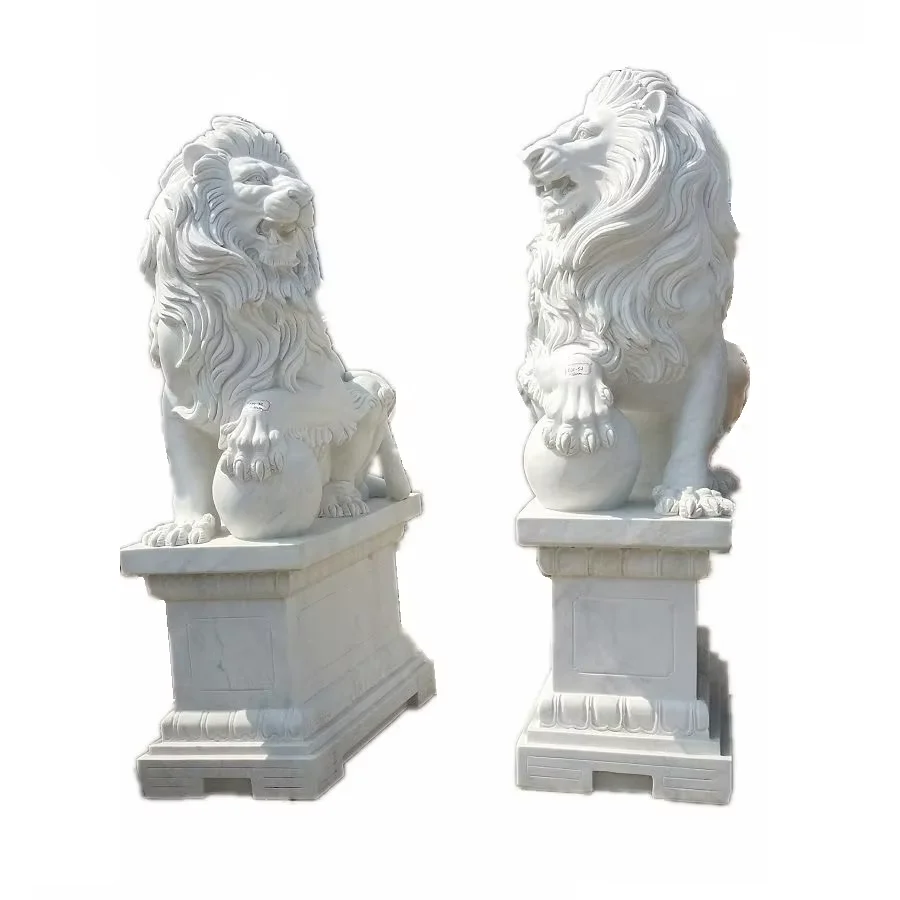 Outdoor Decoration Hand Carving Large Outdoor Stone Garden Lion Sculptures Marble Lion Statues