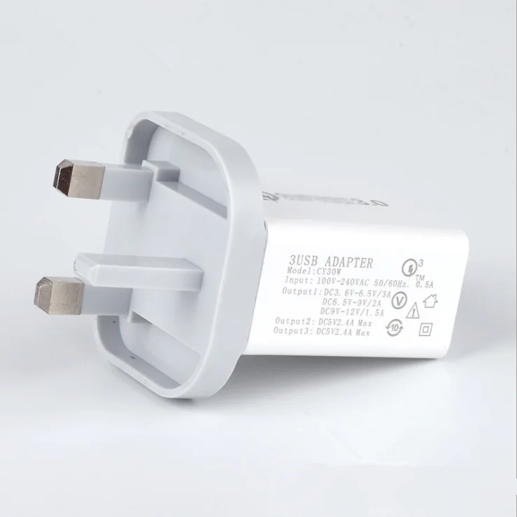 Универсальный 3 порта USB зарядное устройство QC 3,0 и 5V 2.4A штепсельная вилка британского стандарта Портативный USB зарядное устройство адаптер, для быстрого настенного зарядного устройства для Samsung S8 S9