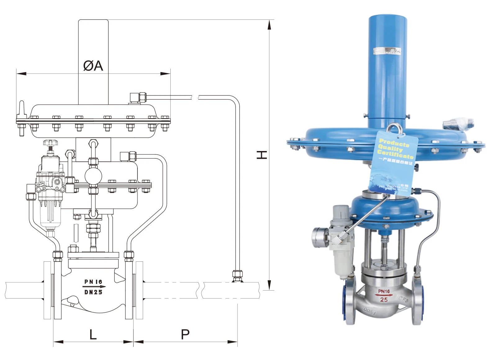Prv Flow Control Pneumatic Pressure Reducing Flow Control Valve for Liquids