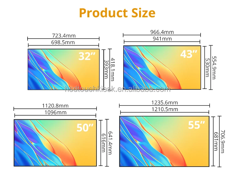 HUSHIDA 55 Inch Wall Mounted Screen windows 10 Lcd Advertising Display ...