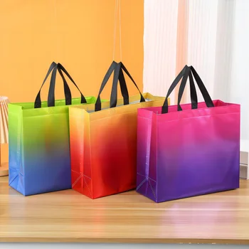 Premium Non Woven Grocery Gradient Gift Bags Custom Logo Nonwoven Shopping Tote Reusable Bag For Promotion