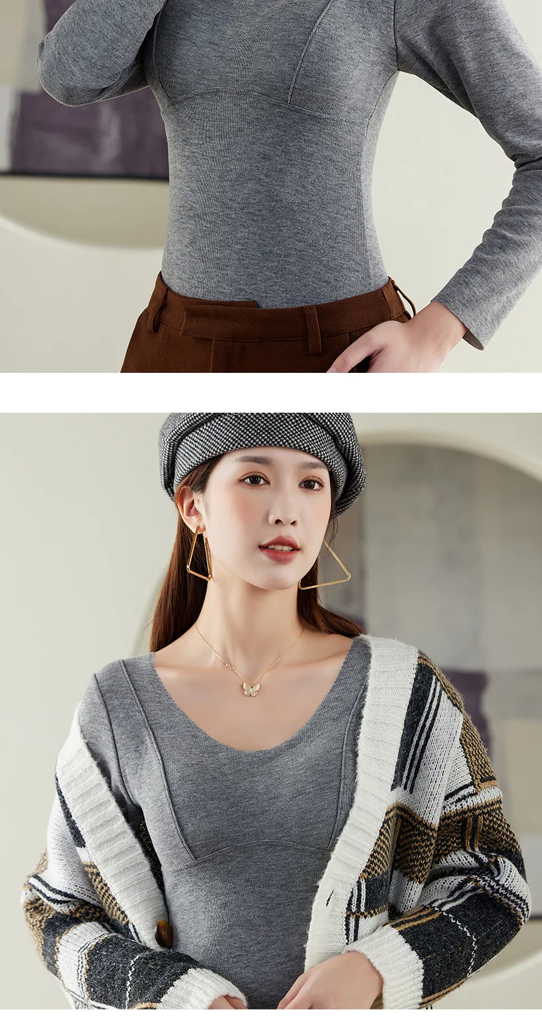 Winter Warm Long Sleeve Women's Cashmere Spontaneous Tropical Chest Pad Fixed Cup Thermal