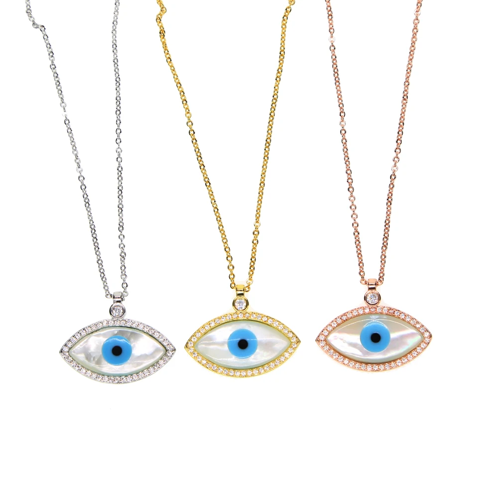 Pearl Evil Eye Pendant Necklace 