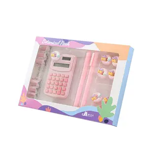 Macaron Color Metal Paper Clip Ticket Holder Binding  Neutral Pen Minicomputer Multi-Functional Stationery Set