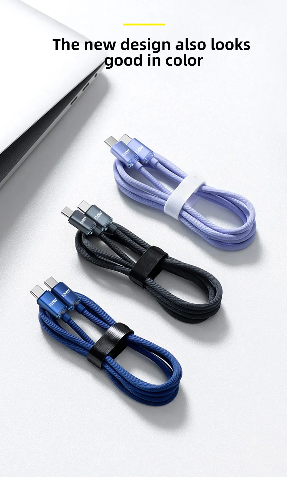 120W USB Type C Charging Cable 6A PD Fast Charge Braided Data Cord for Mobile Phones