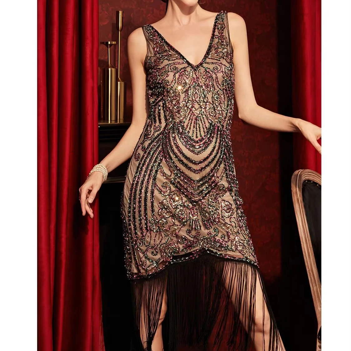 knee length dresses for ladies 1920s dress in maroon red with a sweetheart neckline main image 0