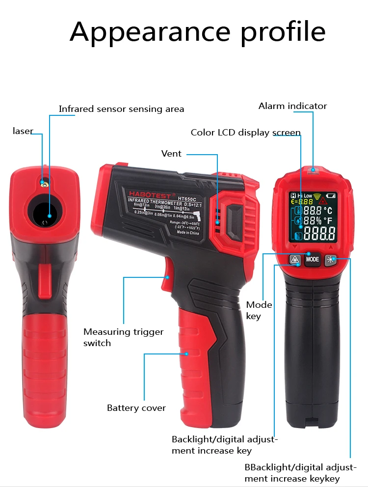 Habotest Accurate Non Contact Red Laser Ir Meter Digital Best Infrared