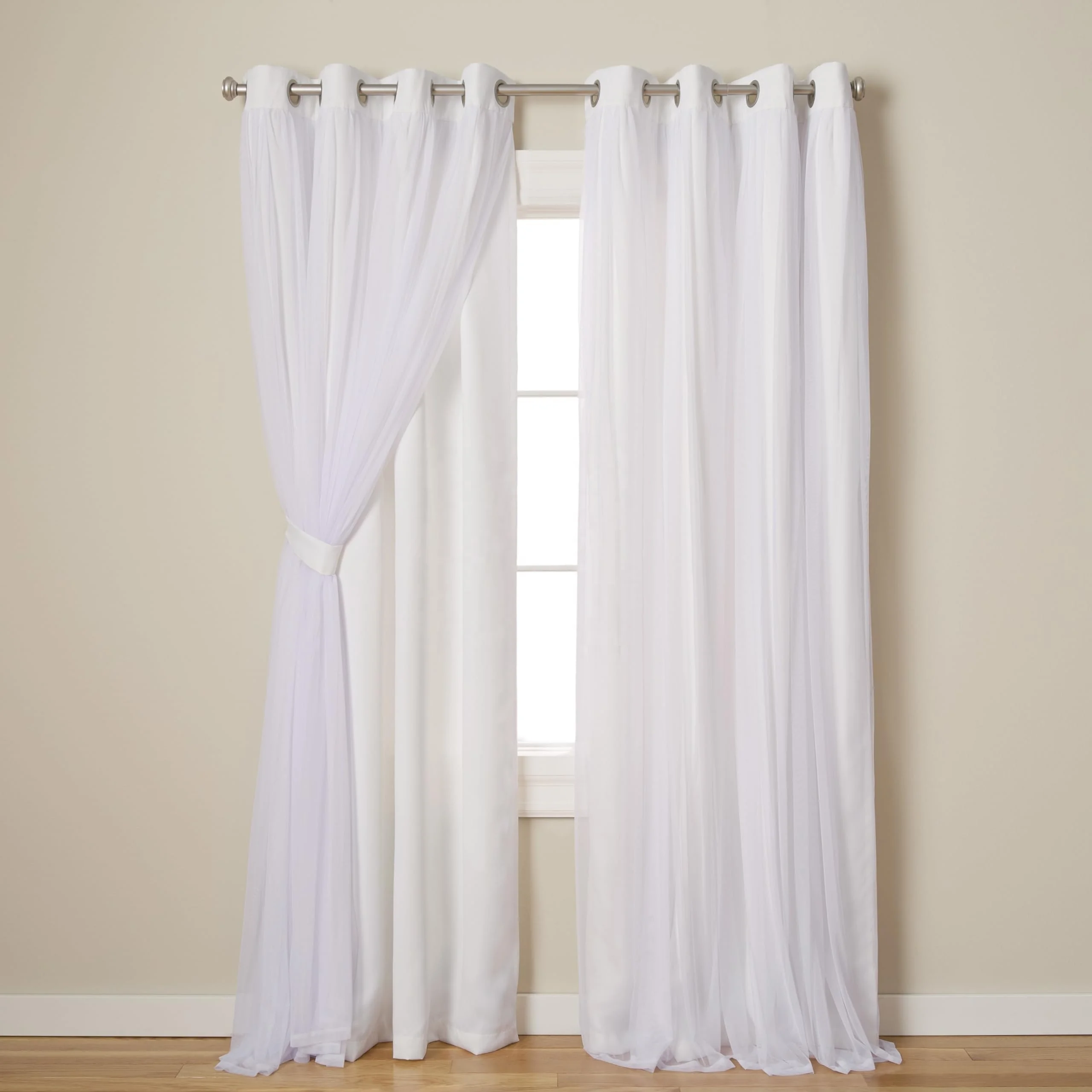 Bindi Luxury Double Layered Blackout and Sheer Grommet Top Curtains Sound Proof Voile Room Darkening Voile Curtains & Valances