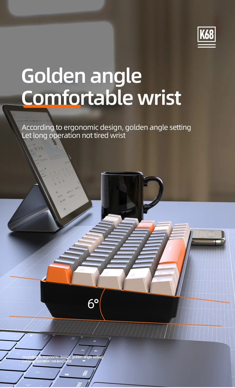 Free Wolf K68 BT Wireless Dual Mode Mechanical Keyboard
