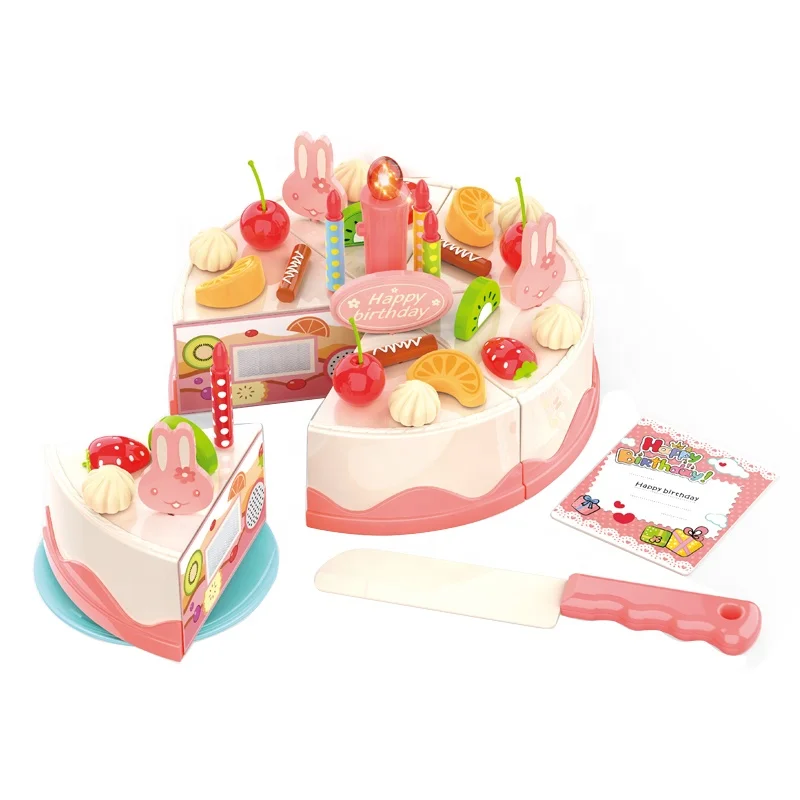 Pretend Play Battery Control Candle Light DIY Fruit Birthday Cake Cutting Toys for Kids