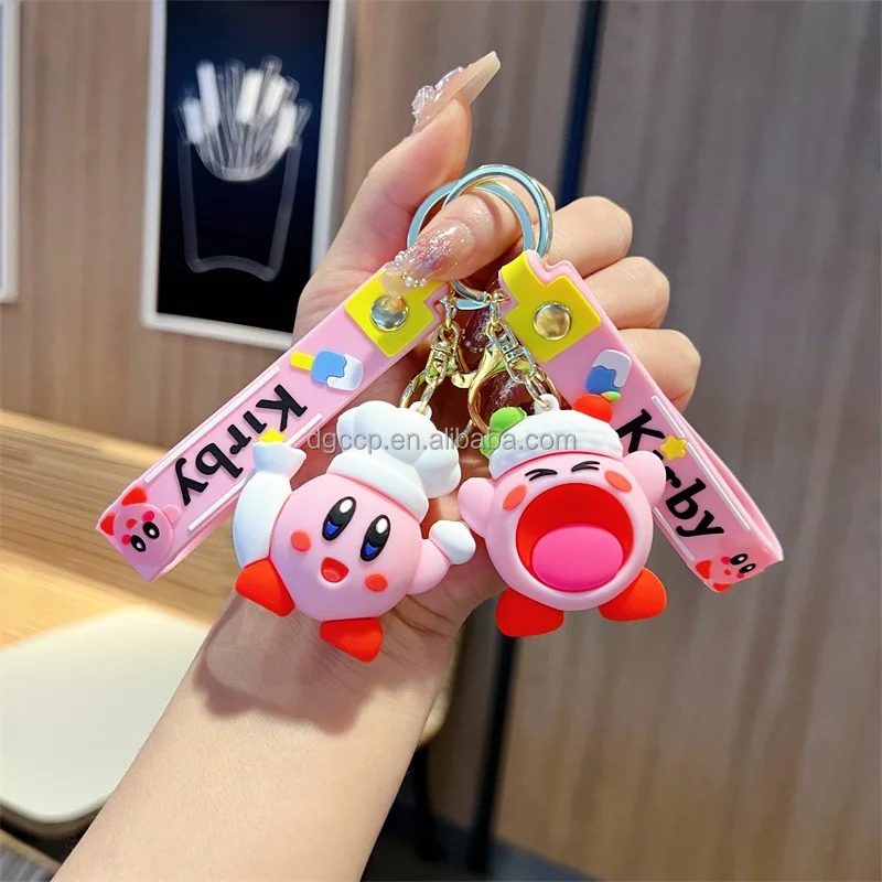 New 7 Design Factory Outlet Japanese Games Kirbies Keychain 3d Pvc Rubber Key Chain Kirbys Keychain