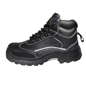 Factory Outlet Safety Shoes Anti Smash Puncture-proof Security Shoes Mid Top Lace-up Shoes Smooth Cow Leather Work Footwear