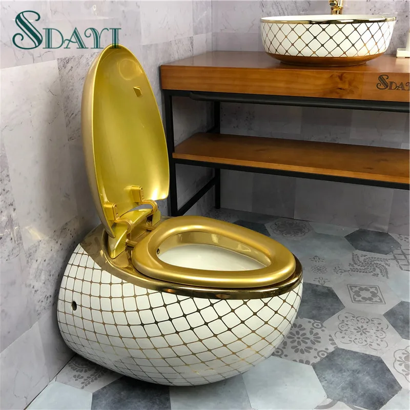Ceramic Wall Mounted Toilet, Ceramic Gold Color Toilet